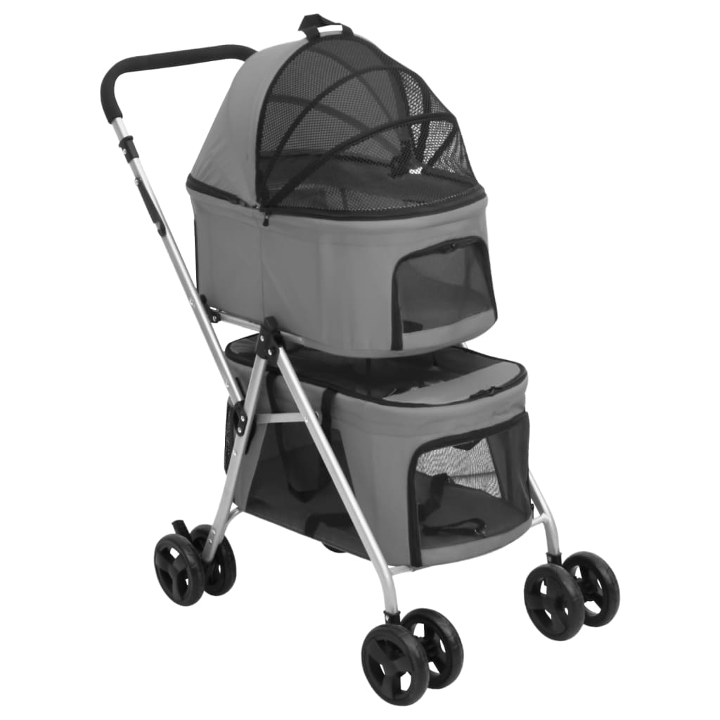 Poussette pliable pour 2 chiens, grise, 83 x 48 x 97 cm, tissu Oxford