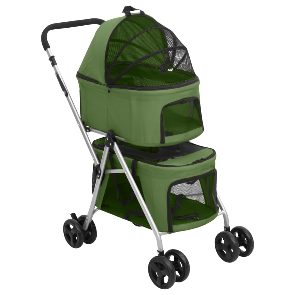 Poussette pliable pour 2 chiens, verte, 83 x 48 x 97 cm, tissu Oxford