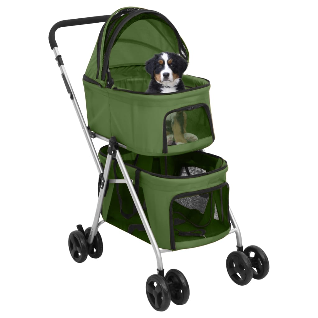 Poussette pliable pour 2 chiens, verte, 83 x 48 x 97 cm, tissu Oxford