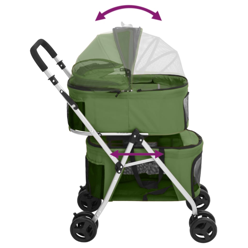 Poussette pliable pour 2 chiens, verte, 83 x 48 x 97 cm, tissu Oxford