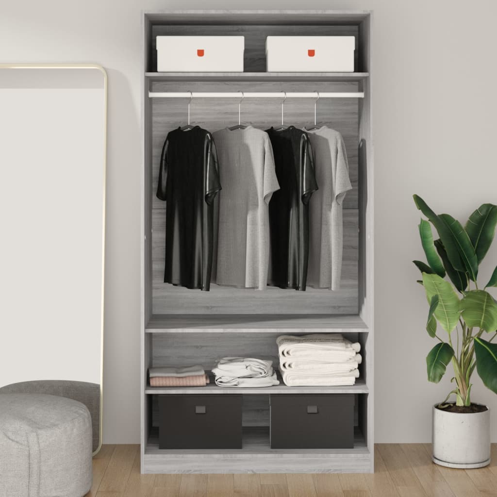Wardrobe Grey Sonoma 100x50x200 cm Wood Material