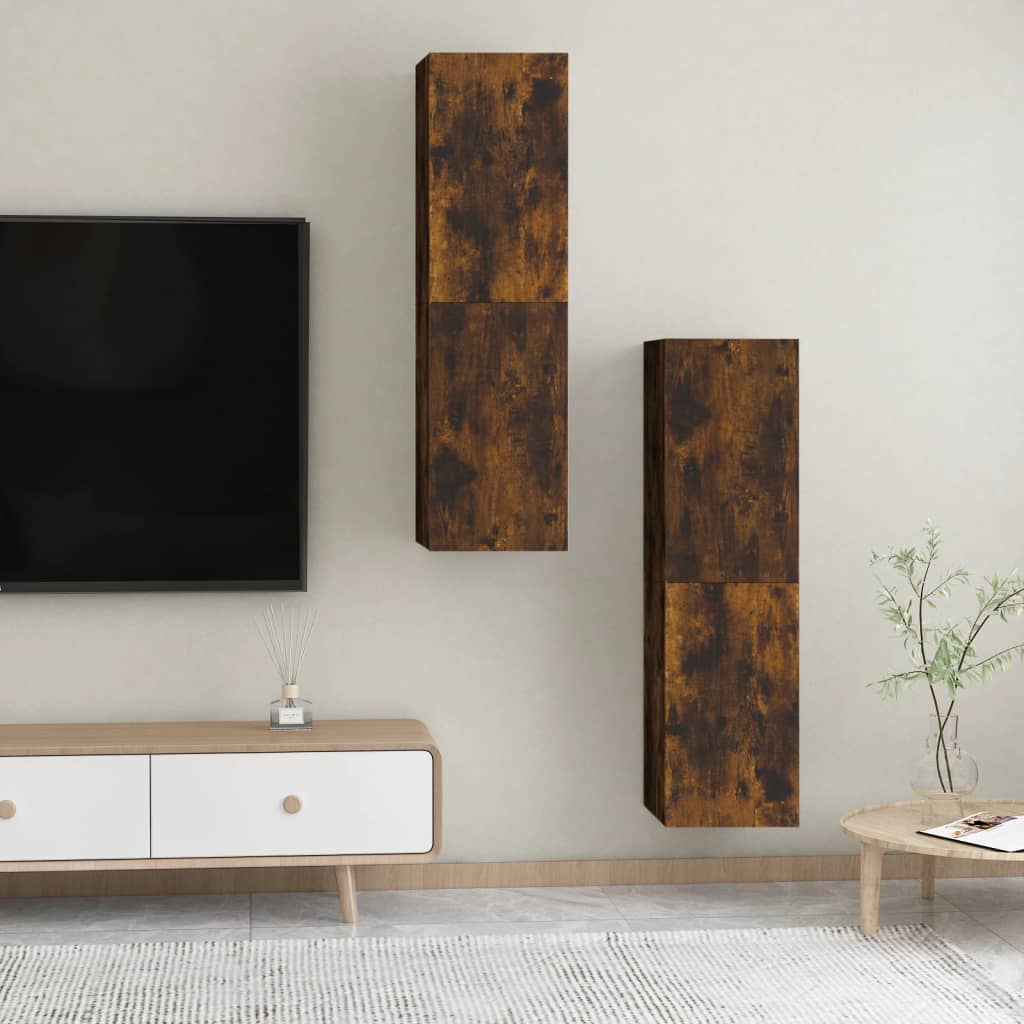 Meubles muraux TV 2 pièces chêne fumé 30,5x30x110 cm