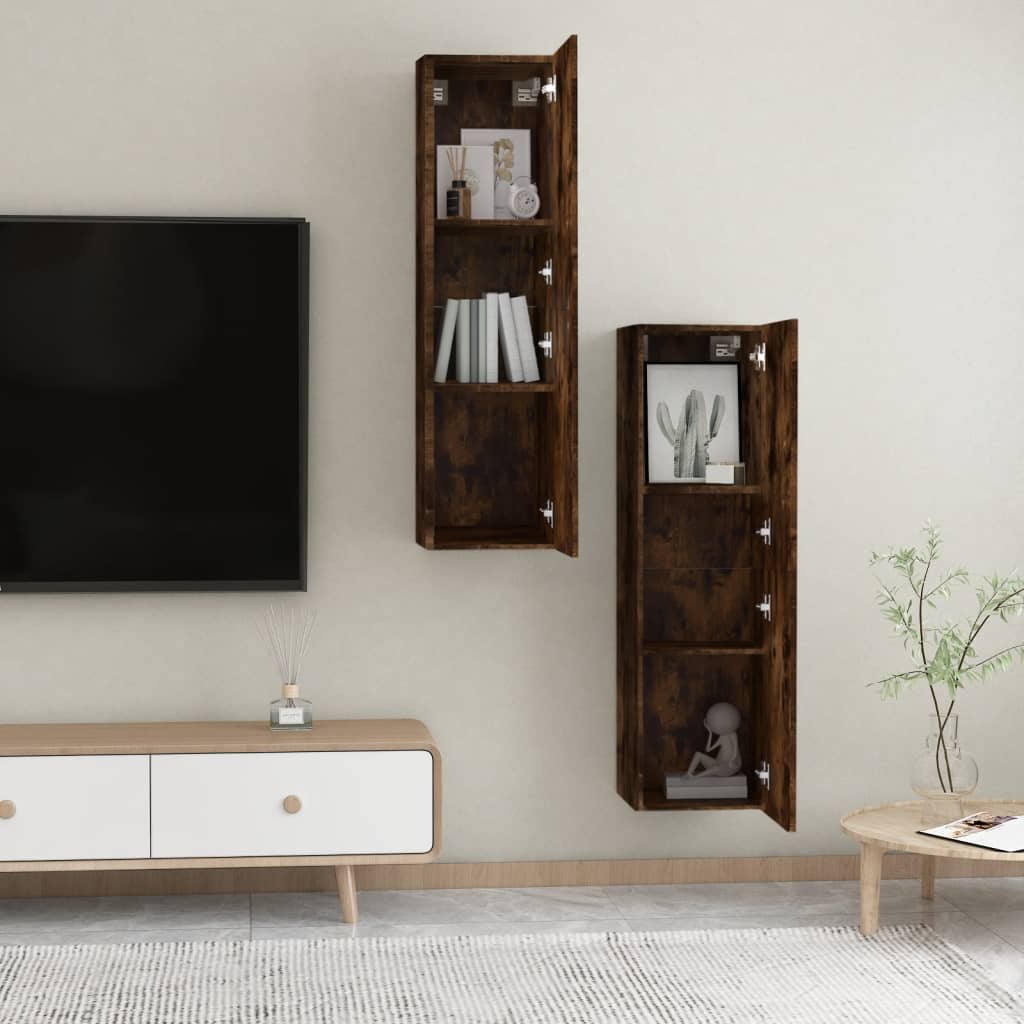 Meubles muraux TV 2 pièces chêne fumé 30,5x30x110 cm