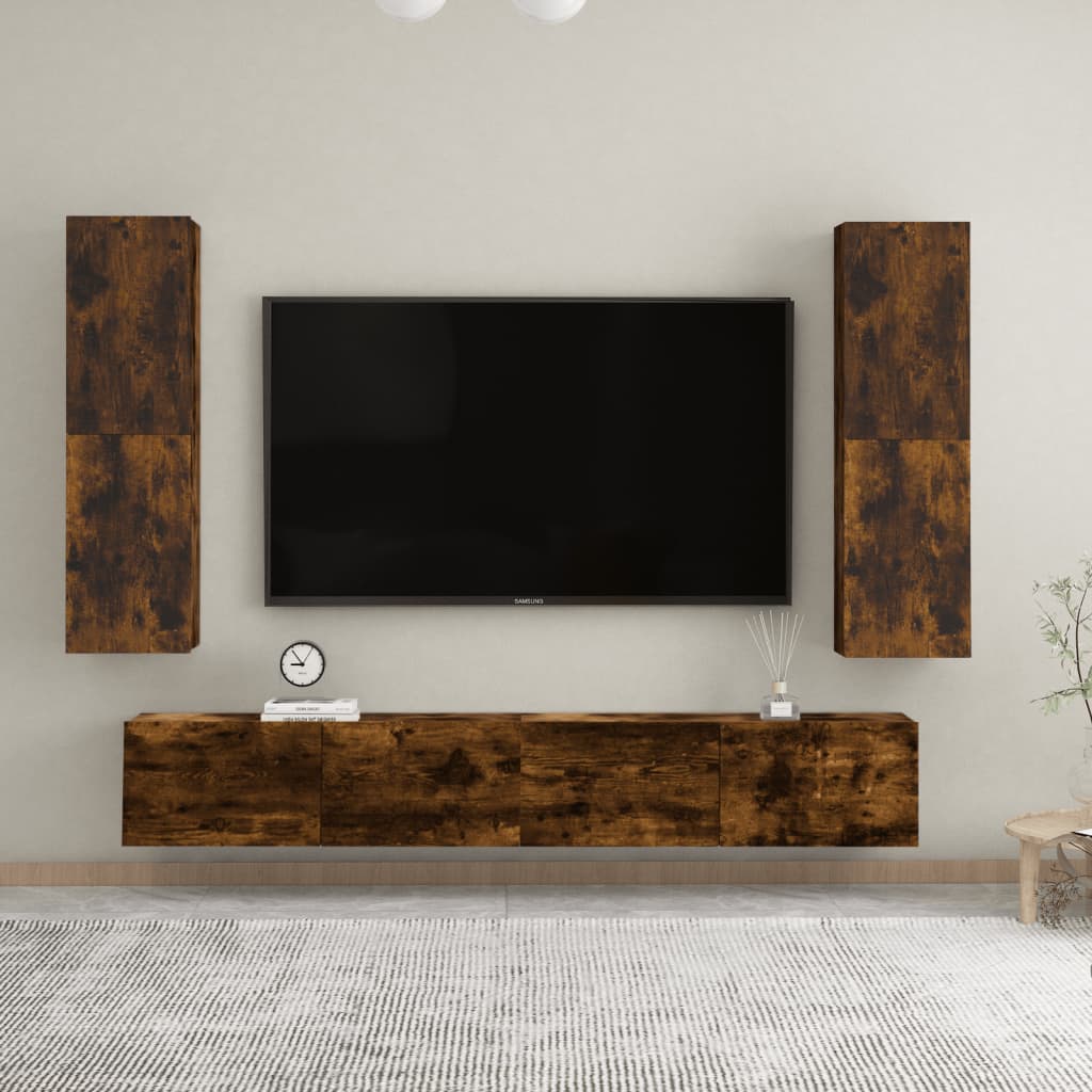 Meubles muraux TV 2 pièces chêne fumé 30,5x30x110 cm