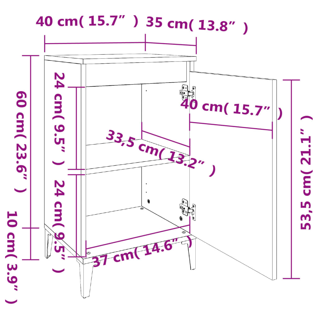 Tables de chevet 2 pcs. Chêne Sonoma 40x35x70 cm matériau bois