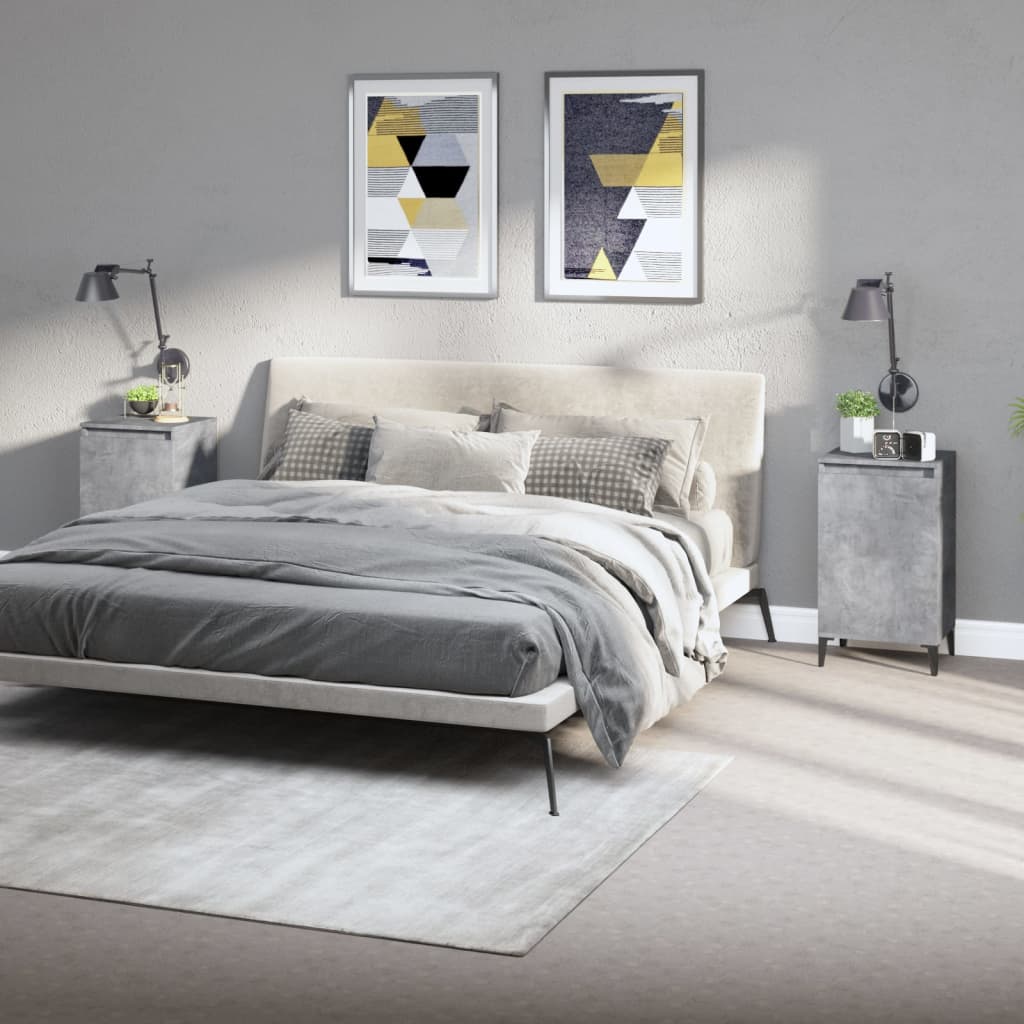 Bedside tables 2 pcs. Concrete grey 40x35x70 cm wood material