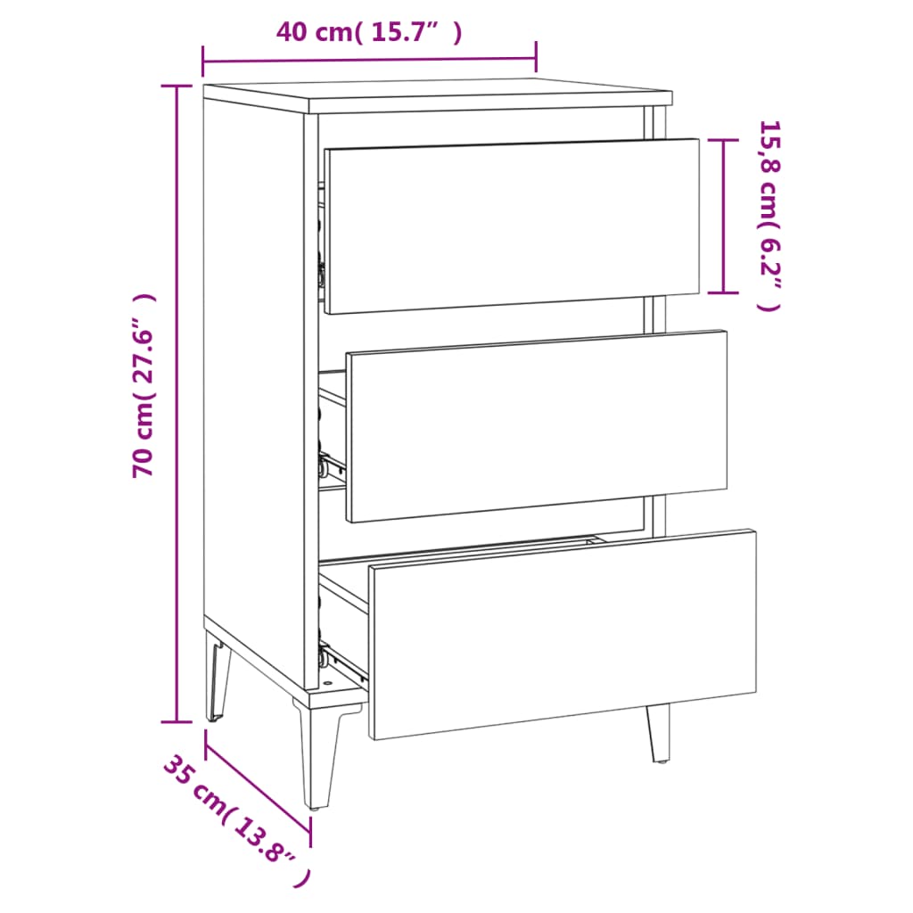 Bedside Table Black 40x35x70 cm Wood Material