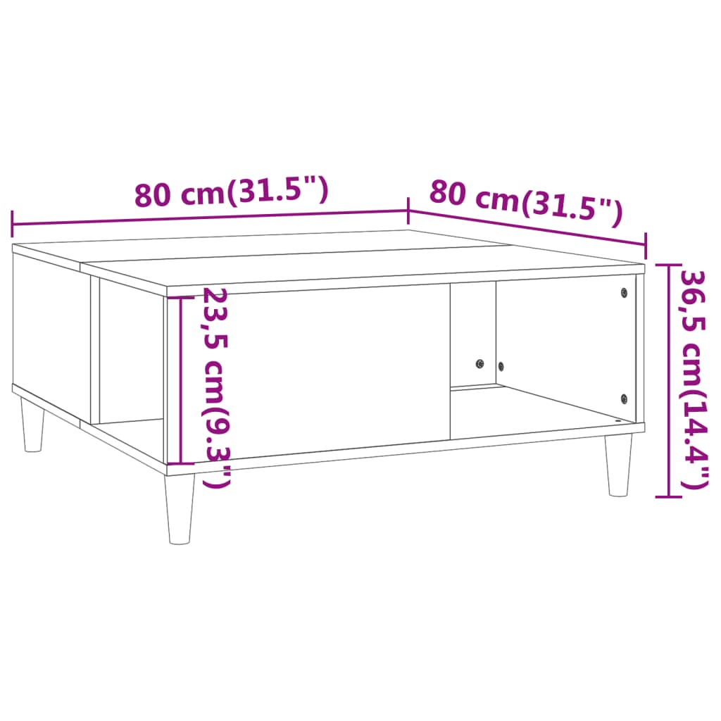 Table basse blanche 80x80x36,5 cm en bois