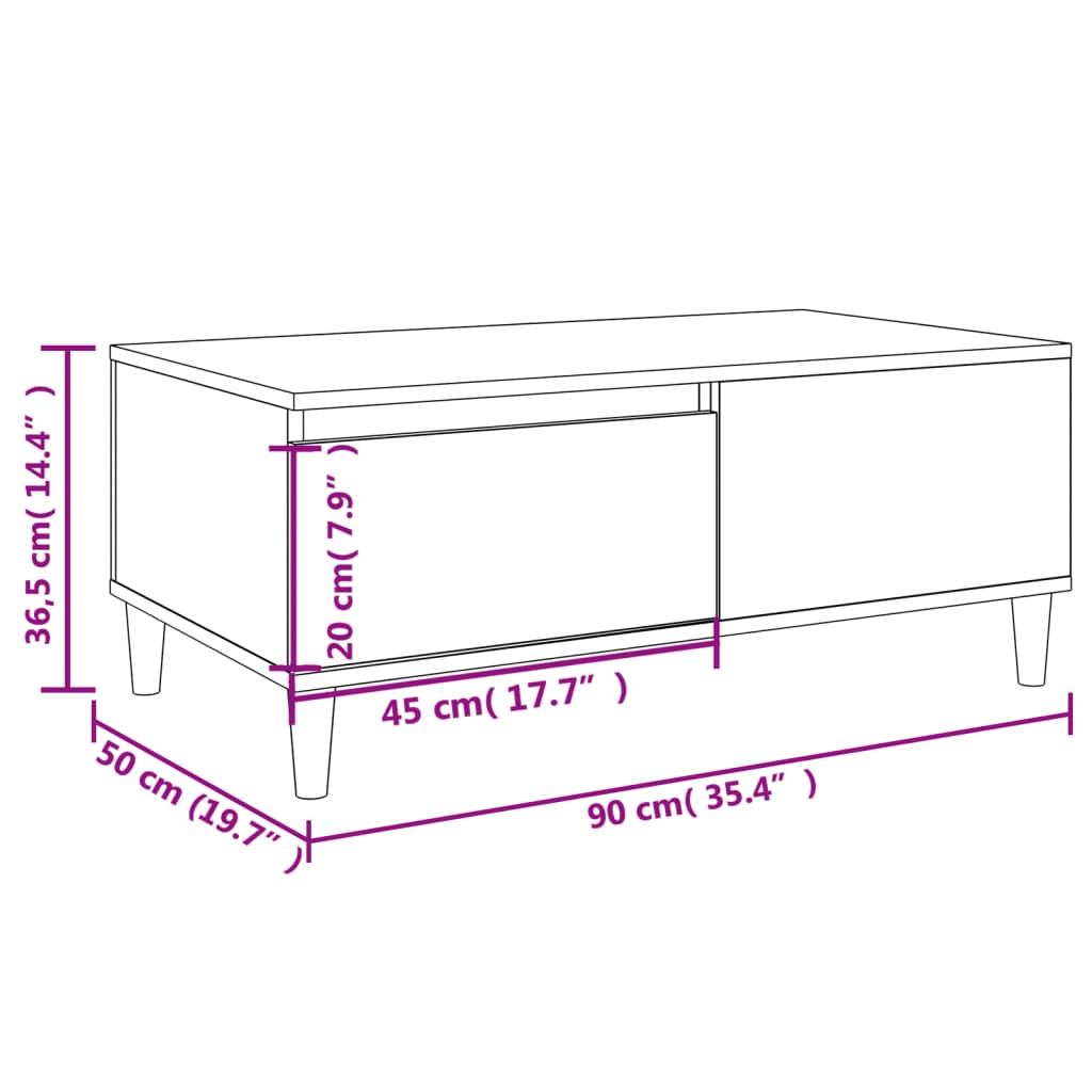Table basse gris béton 90x50x36,5 cm en bois