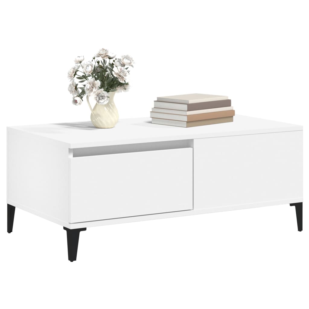 Table basse blanche 90x50x36,5 cm en bois