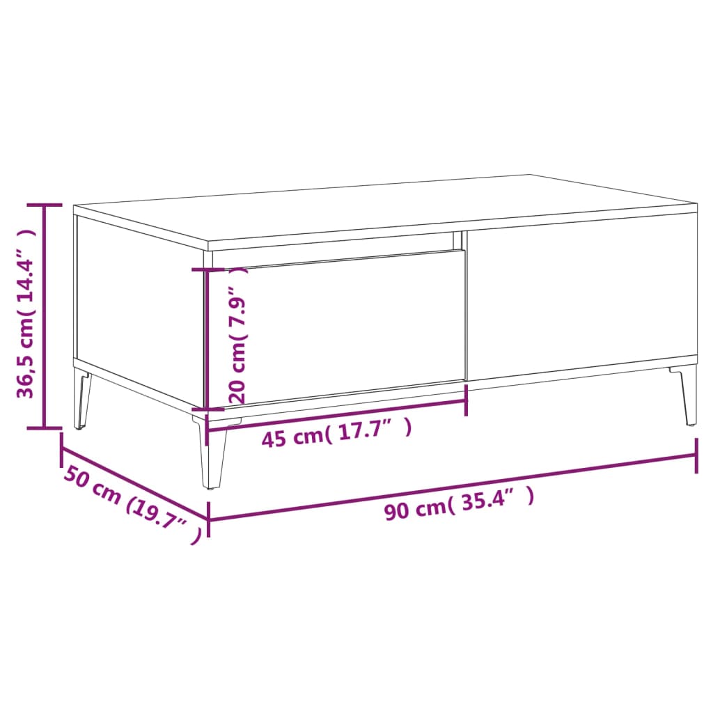 Table basse gris béton 90x50x36,5 cm en bois