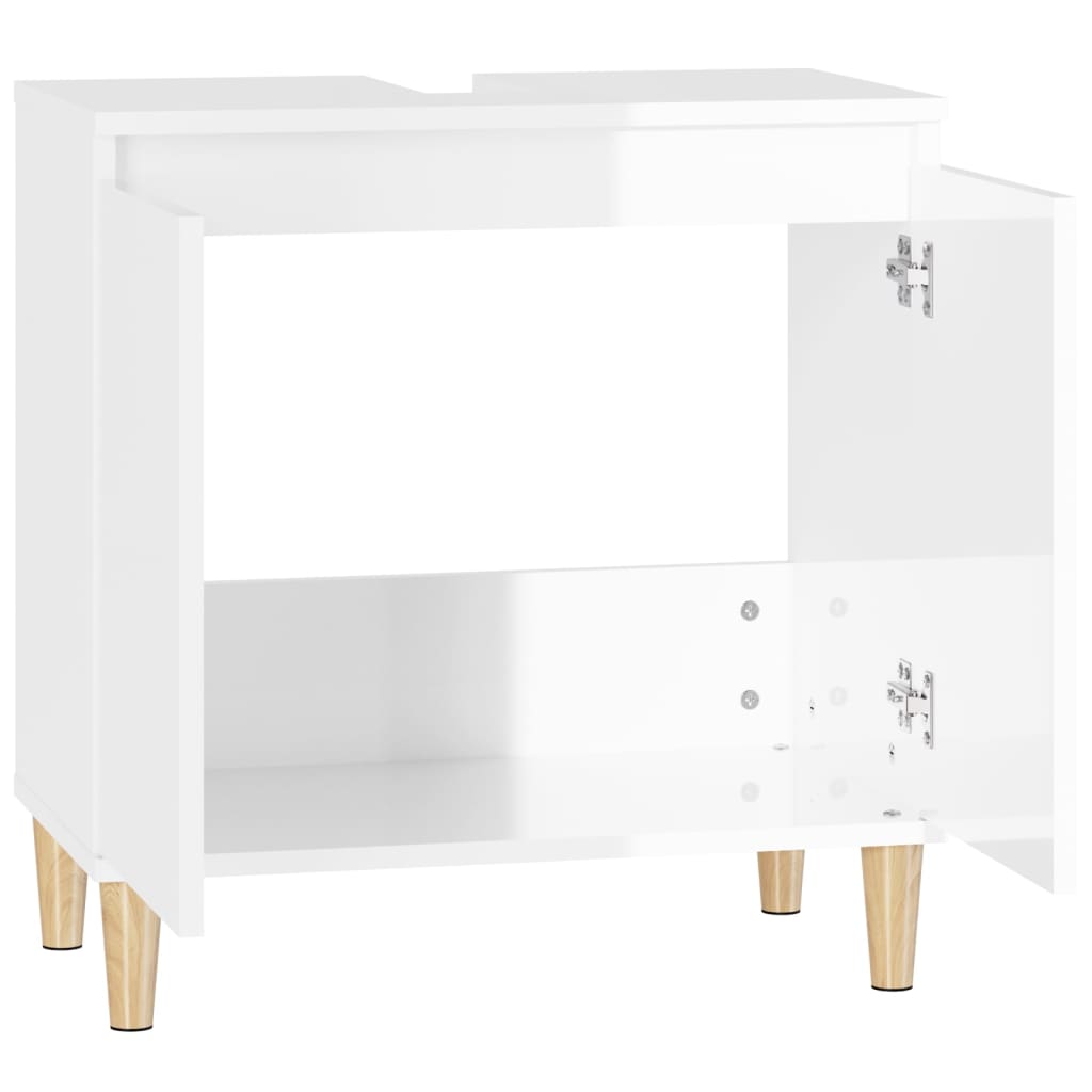 Waschbeckenunterschrank Hochglanz-Weiß 58x33x60cm Holzwerkstoff