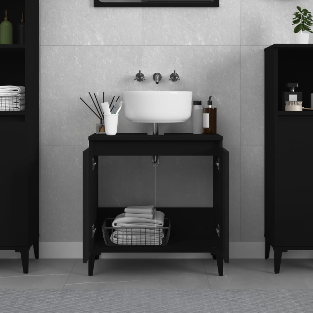 Washbasin Cabinet Black 58x33x60 cm Wood Material