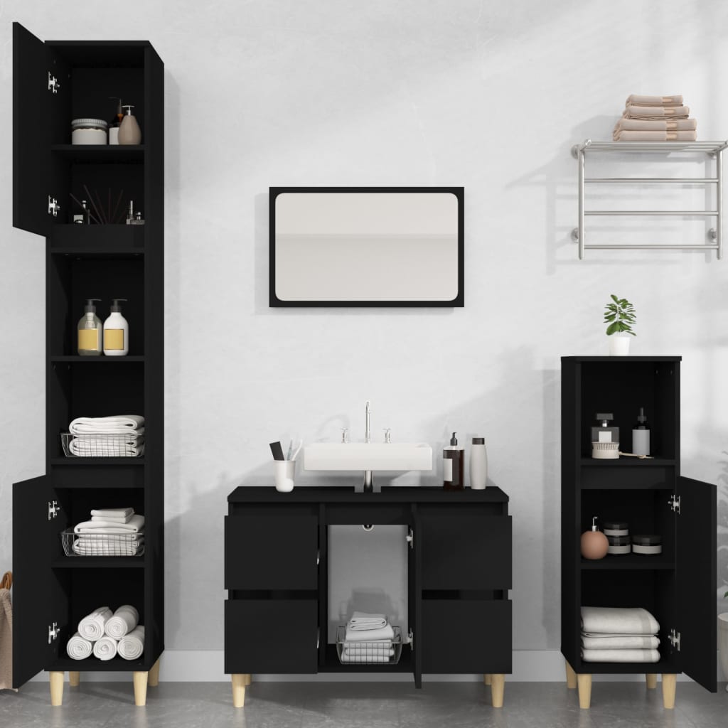 Washbasin Cabinet Black 80x33x60 cm Wood Material