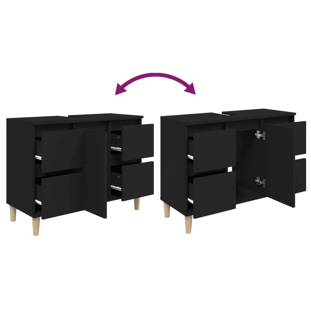 Washbasin Cabinet Black 80x33x60 cm Wood Material