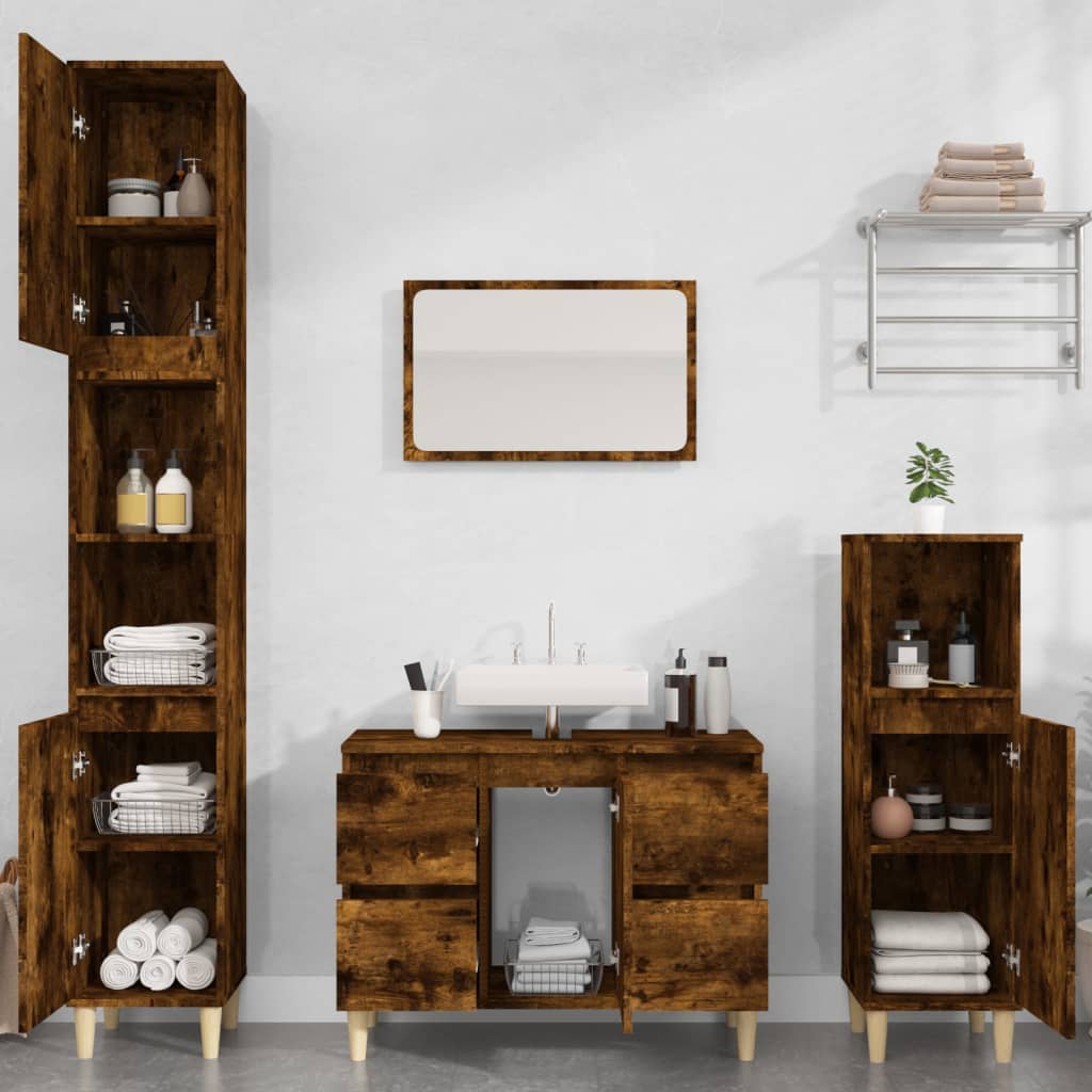 Washbasin base cabinet smoked oak 80x33x60 cm wood material