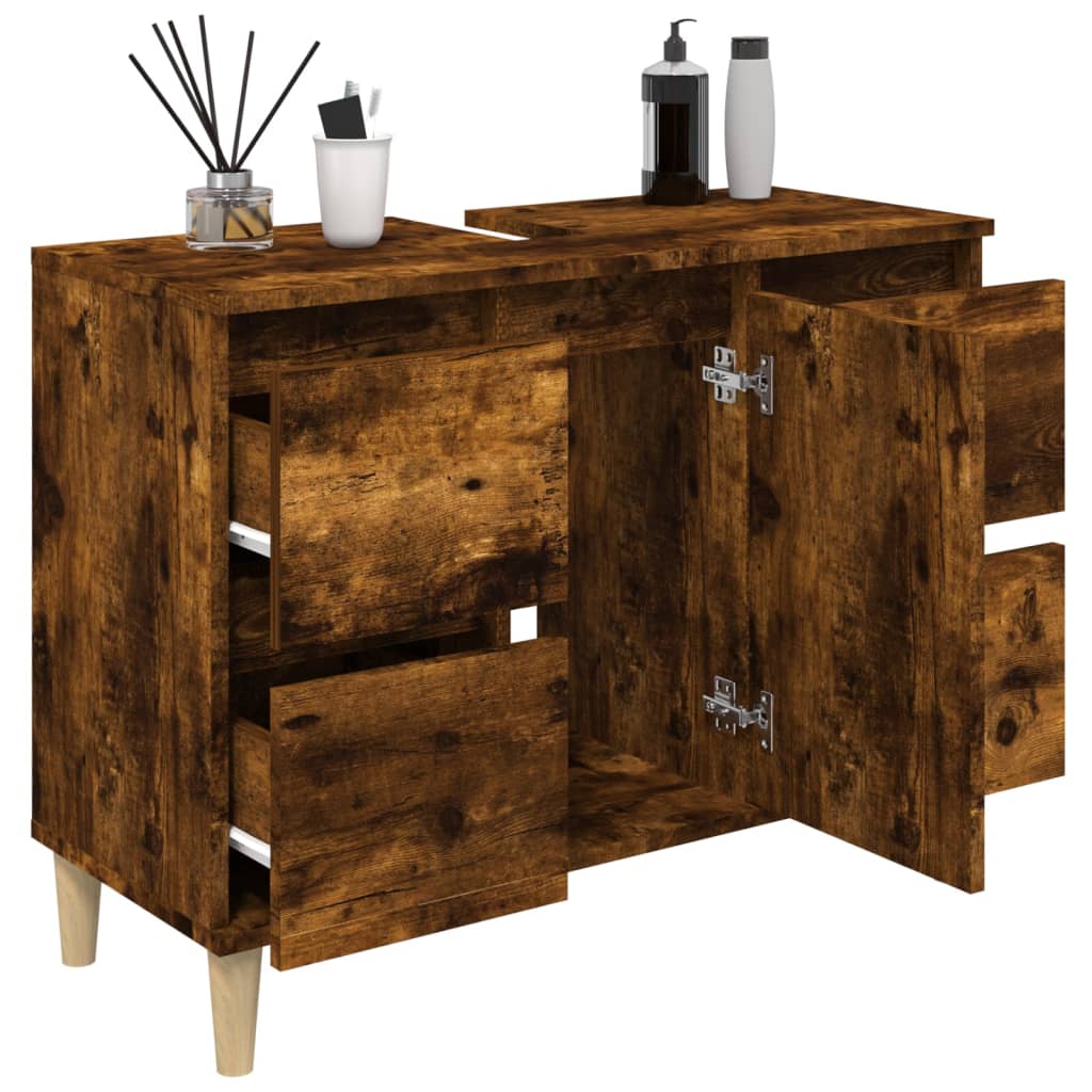 Washbasin base cabinet smoked oak 80x33x60 cm wood material