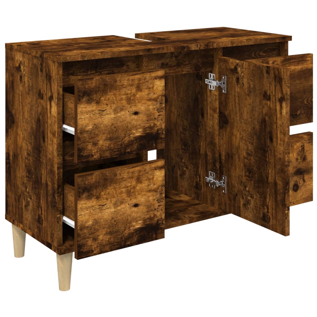 Washbasin base cabinet smoked oak 80x33x60 cm wood material