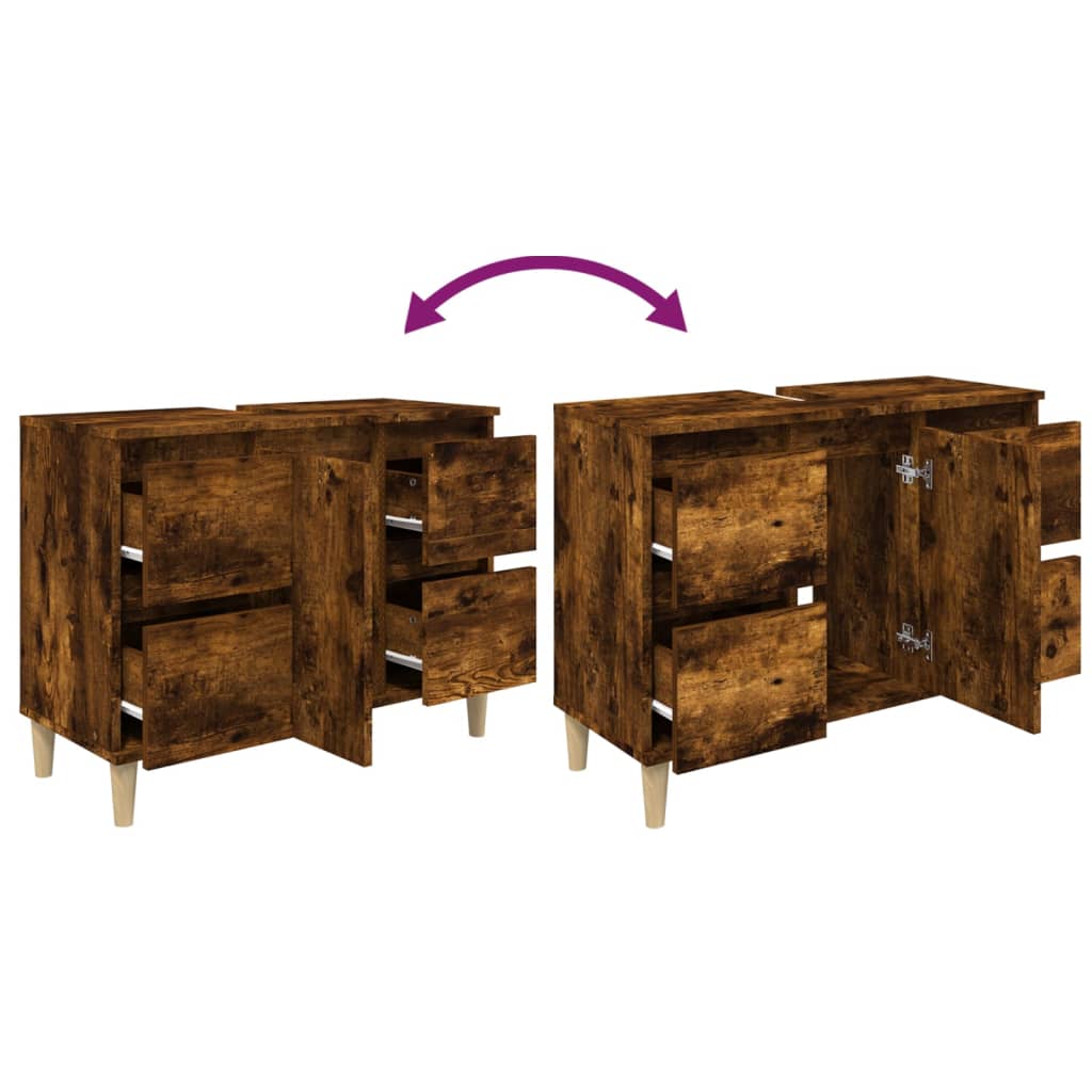 Washbasin base cabinet smoked oak 80x33x60 cm wood material