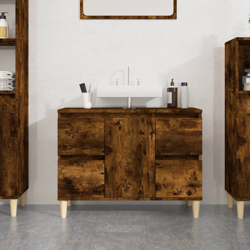 Washbasin base cabinet smoked oak 80x33x60 cm wood material