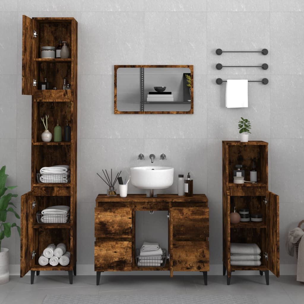 Washbasin base cabinet smoked oak 80x33x60 cm wood material
