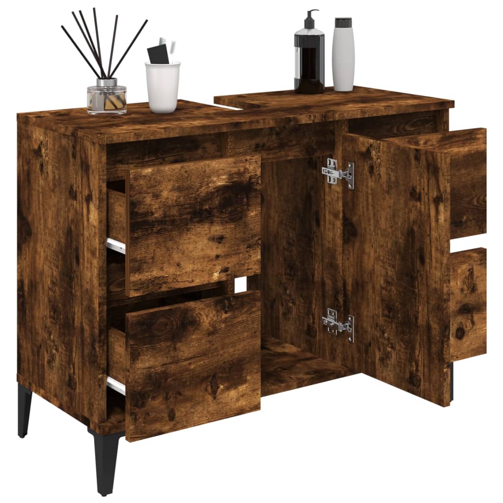 Washbasin base cabinet smoked oak 80x33x60 cm wood material