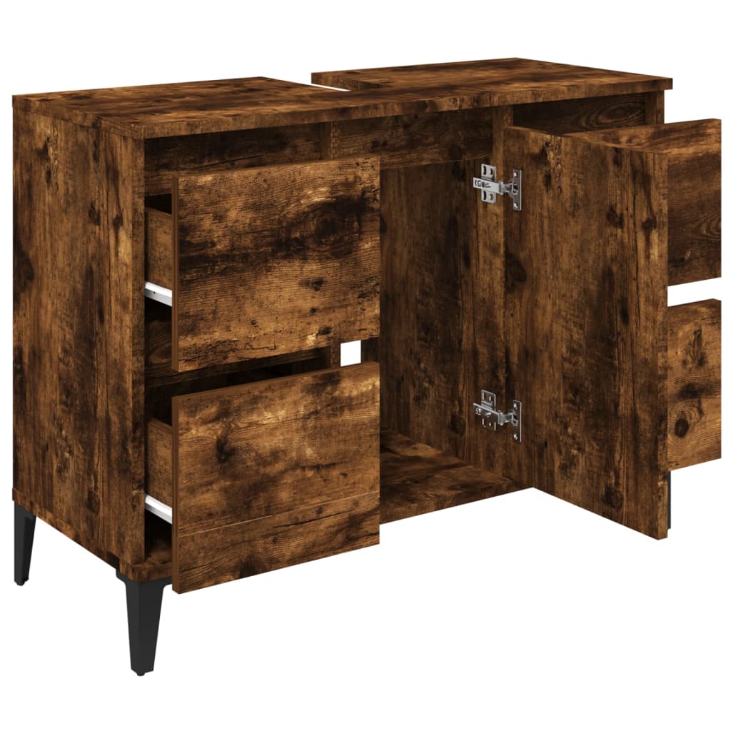 Washbasin base cabinet smoked oak 80x33x60 cm wood material