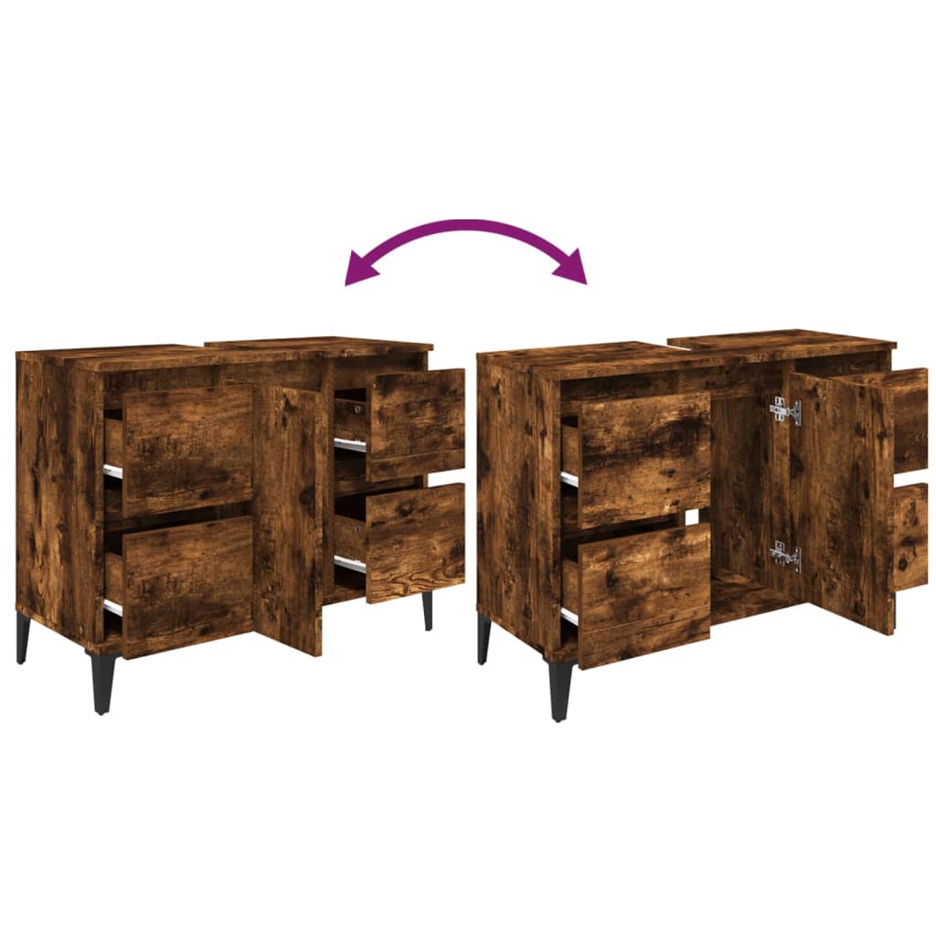 Washbasin base cabinet smoked oak 80x33x60 cm wood material