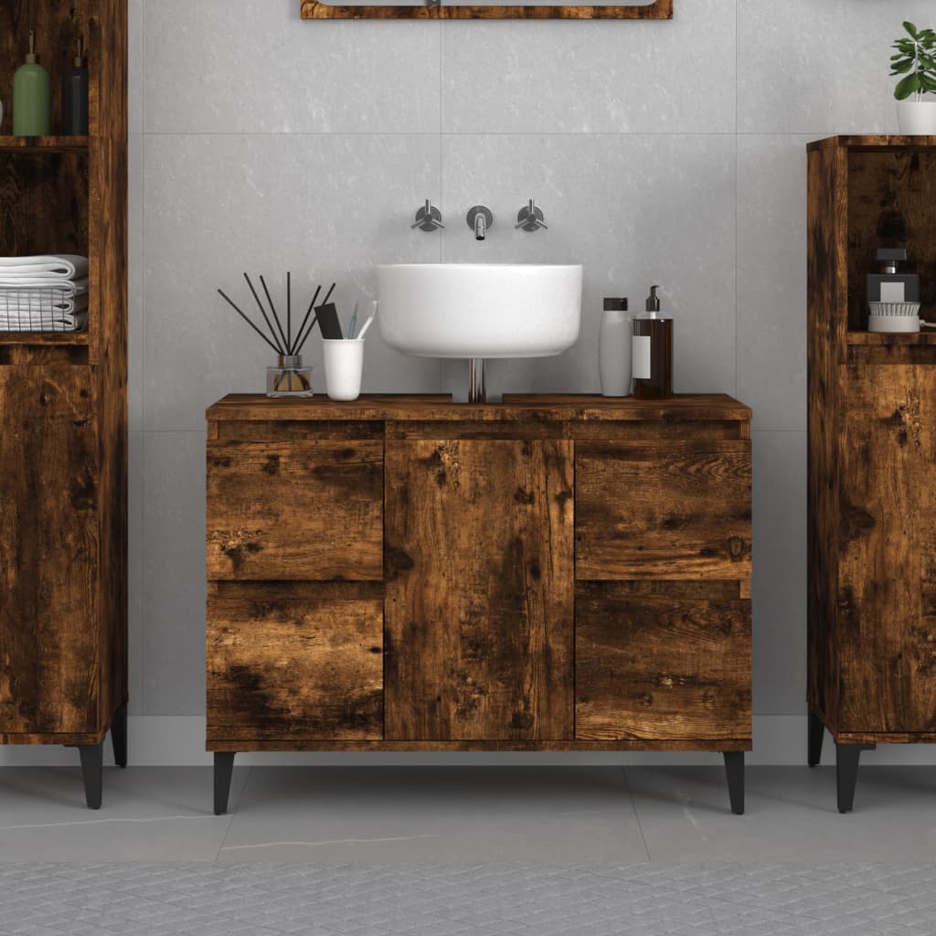 Washbasin base cabinet smoked oak 80x33x60 cm wood material