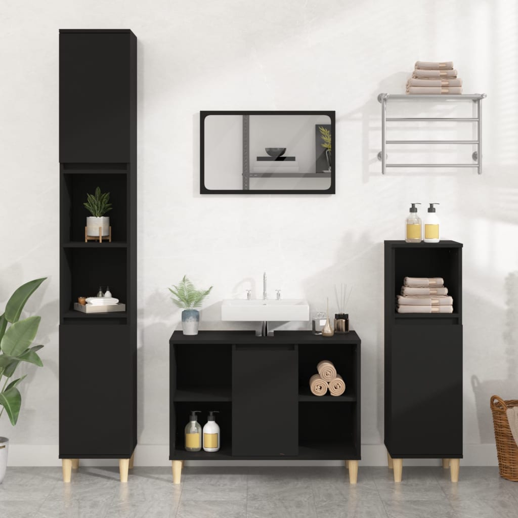 Washbasin Cabinet Black 80x33x60 cm Wood Material