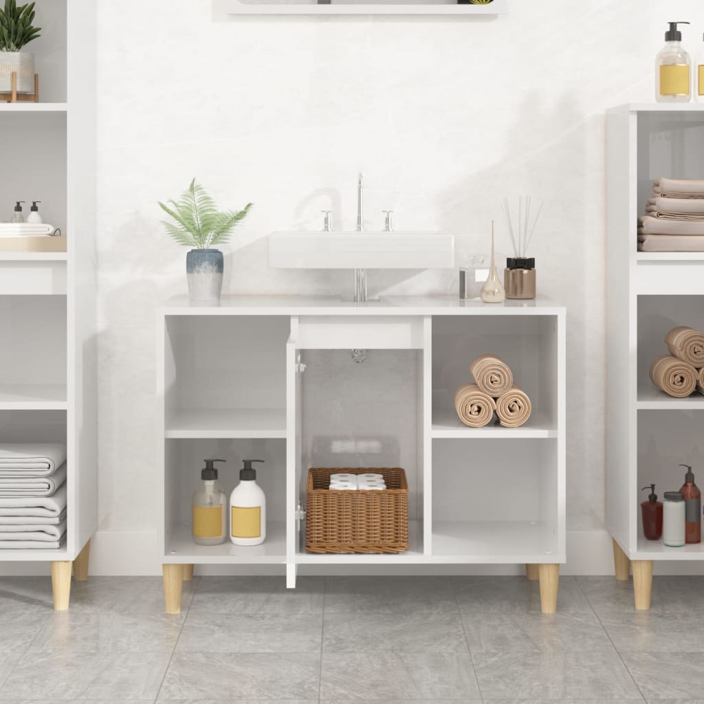 Washbasin base cabinet high gloss white 80x33x60cm wood material