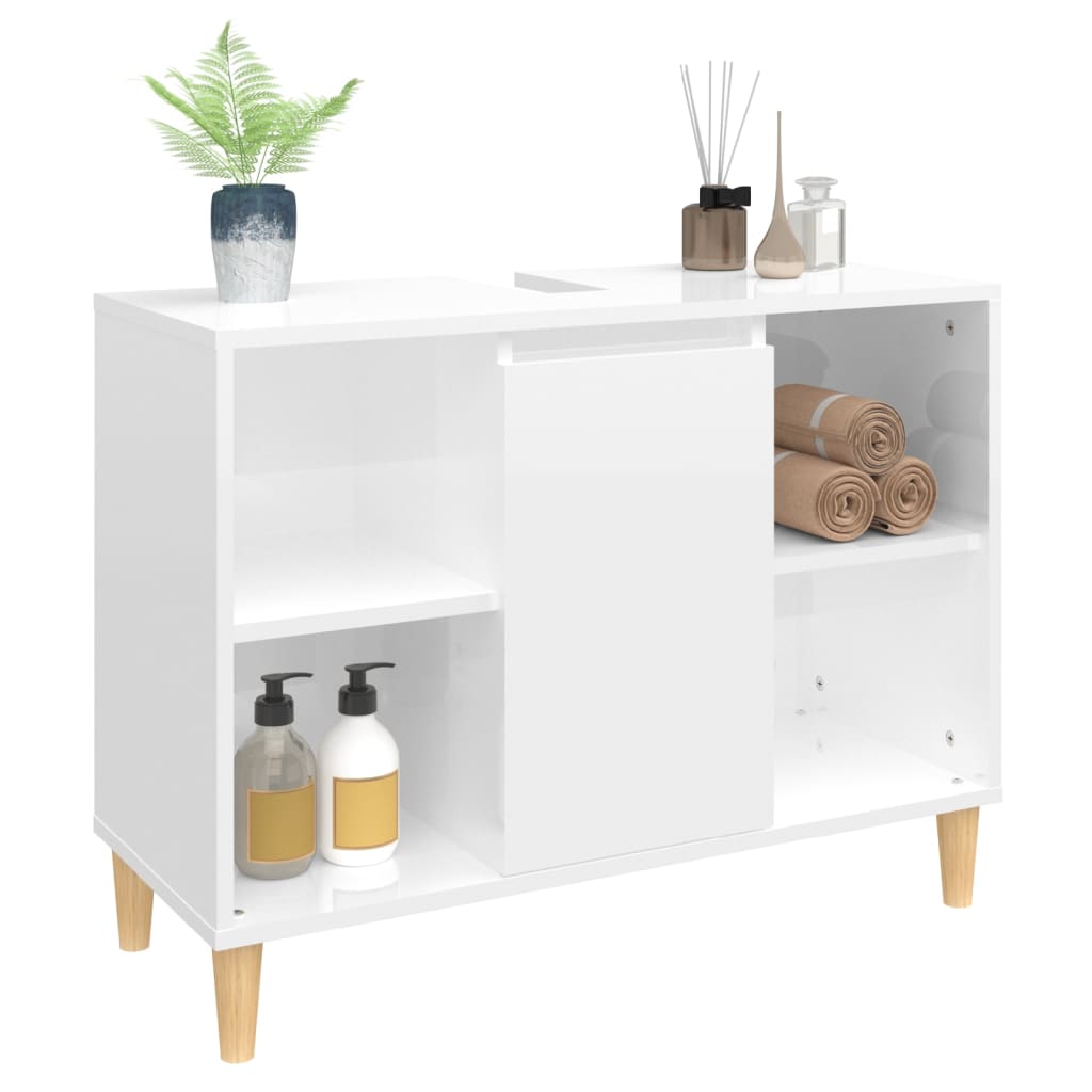 Washbasin base cabinet high gloss white 80x33x60cm wood material