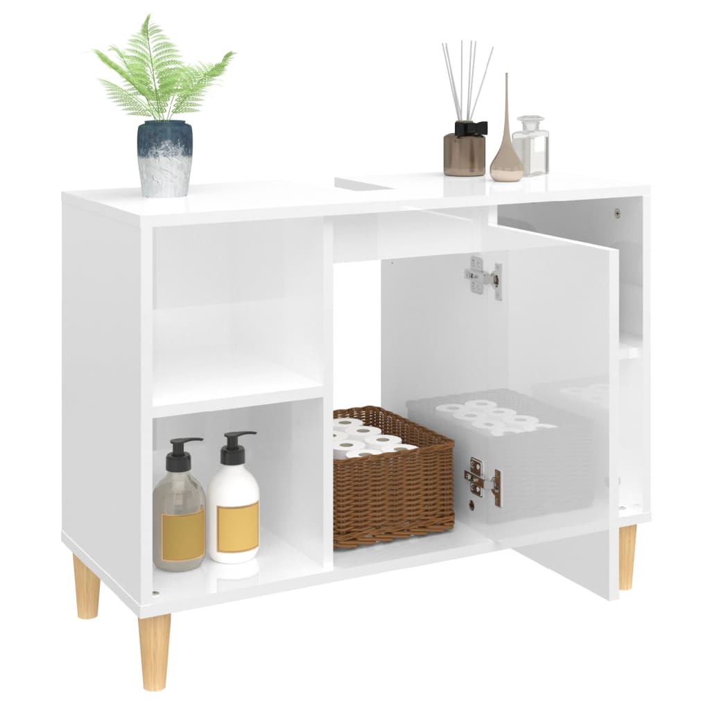 Washbasin base cabinet high gloss white 80x33x60cm wood material