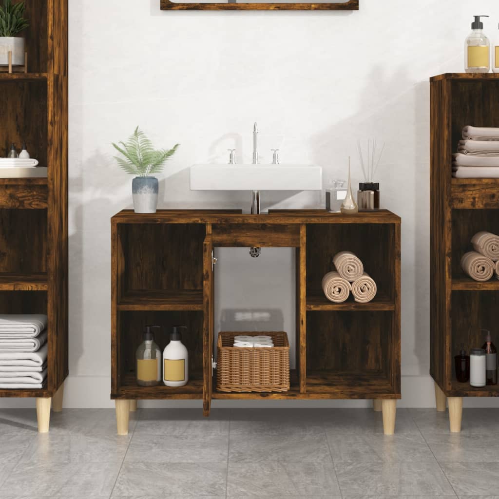 Washbasin base cabinet smoked oak 80x33x60 cm wood material
