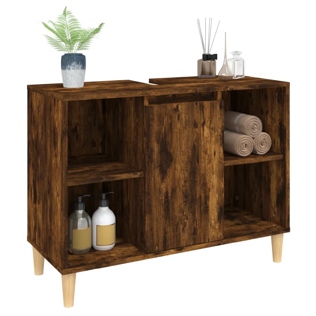 Washbasin base cabinet smoked oak 80x33x60 cm wood material