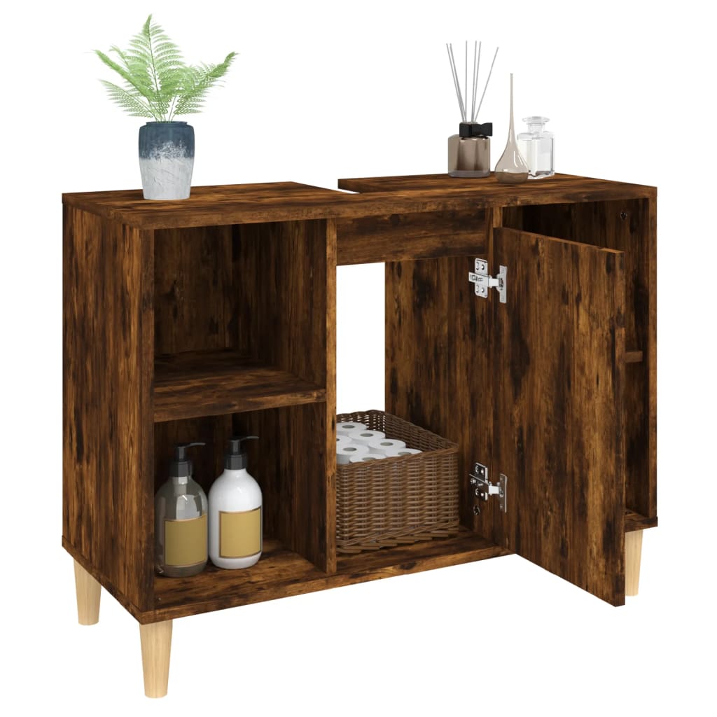 Washbasin base cabinet smoked oak 80x33x60 cm wood material