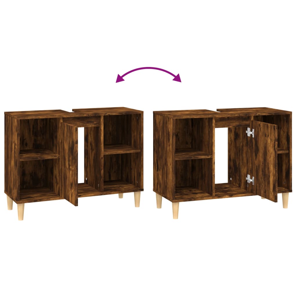 Washbasin base cabinet smoked oak 80x33x60 cm wood material