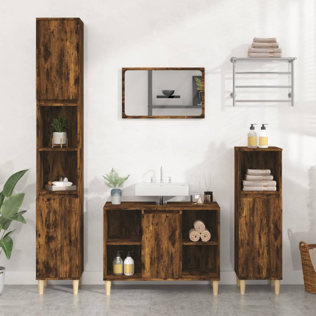 Washbasin base cabinet smoked oak 80x33x60 cm wood material
