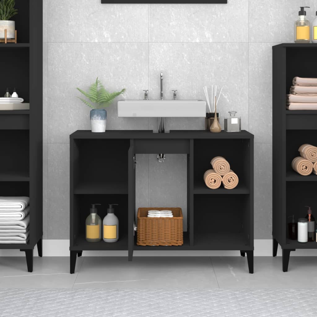 Washbasin Cabinet Black 80x33x60 cm Wood Material