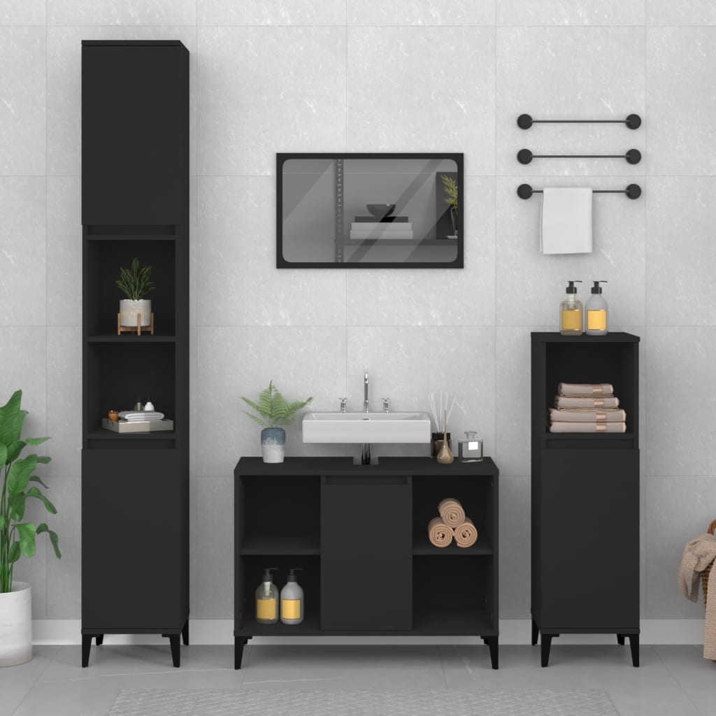 Washbasin Cabinet Black 80x33x60 cm Wood Material