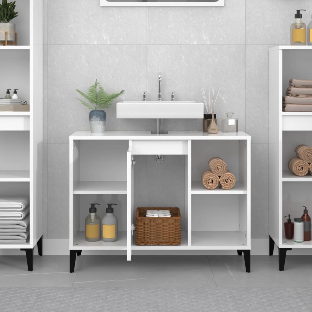 Washbasin base cabinet high gloss white 80x33x60cm wood material