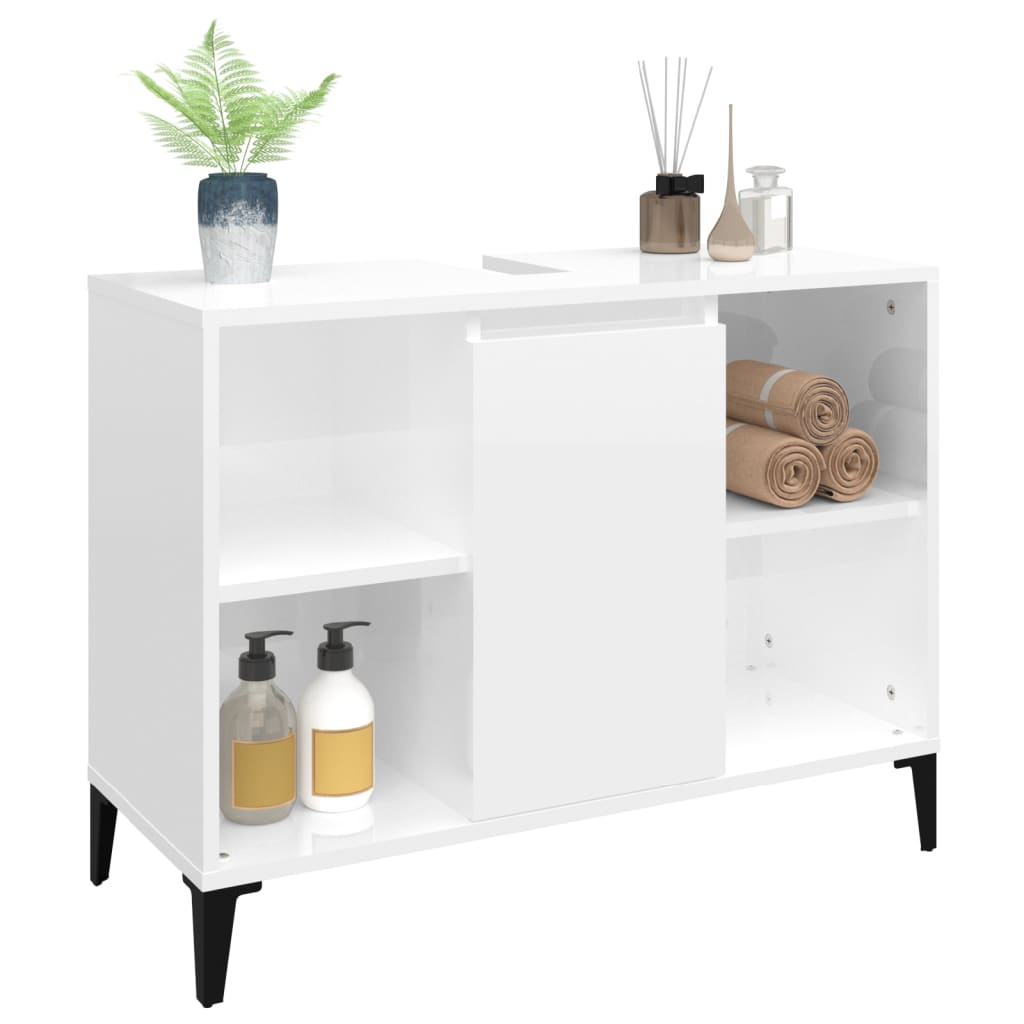 Washbasin base cabinet high gloss white 80x33x60cm wood material
