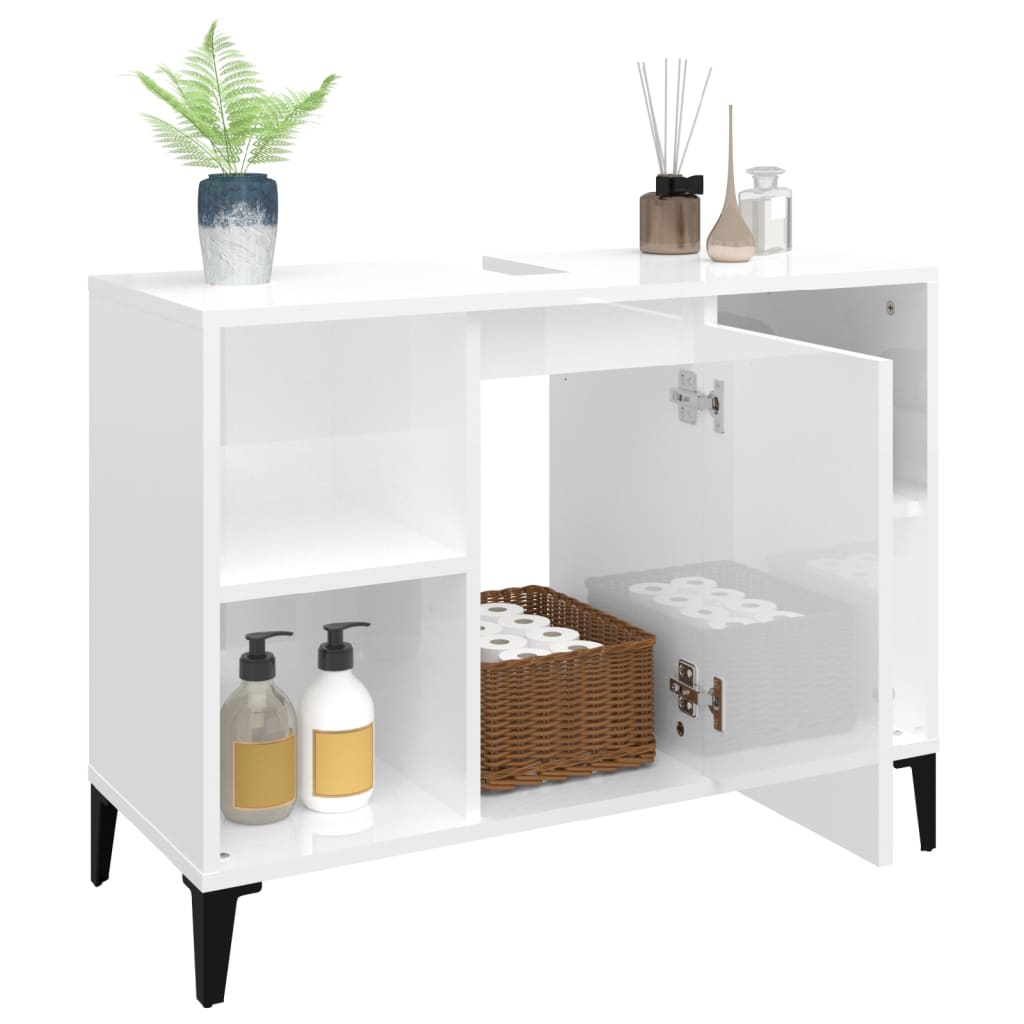 Washbasin base cabinet high gloss white 80x33x60cm wood material