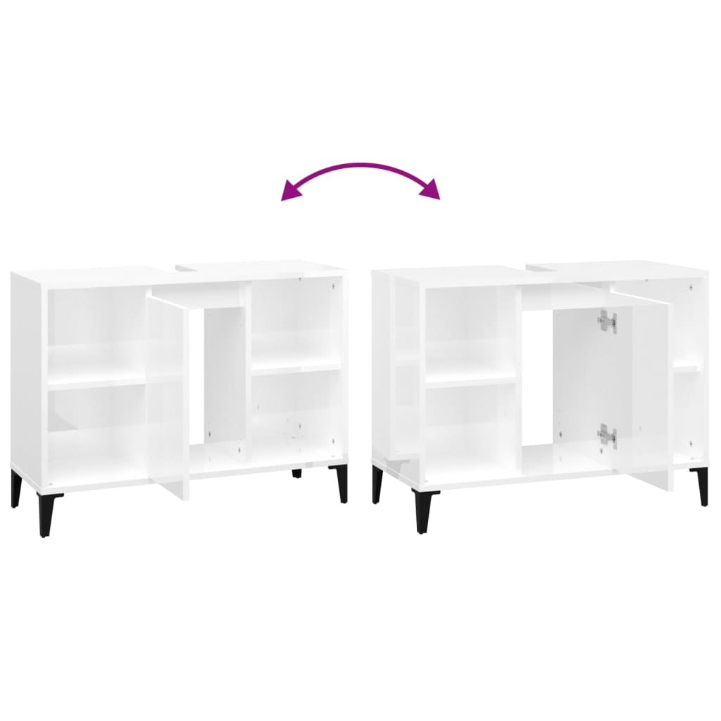 Washbasin base cabinet high gloss white 80x33x60cm wood material