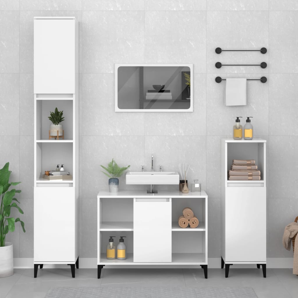 Washbasin base cabinet high gloss white 80x33x60cm wood material