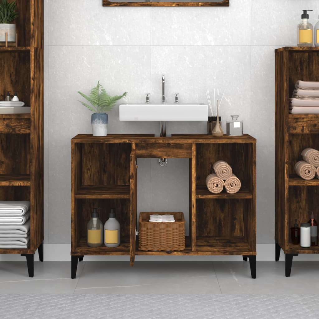 Washbasin base cabinet smoked oak 80x33x60 cm wood material