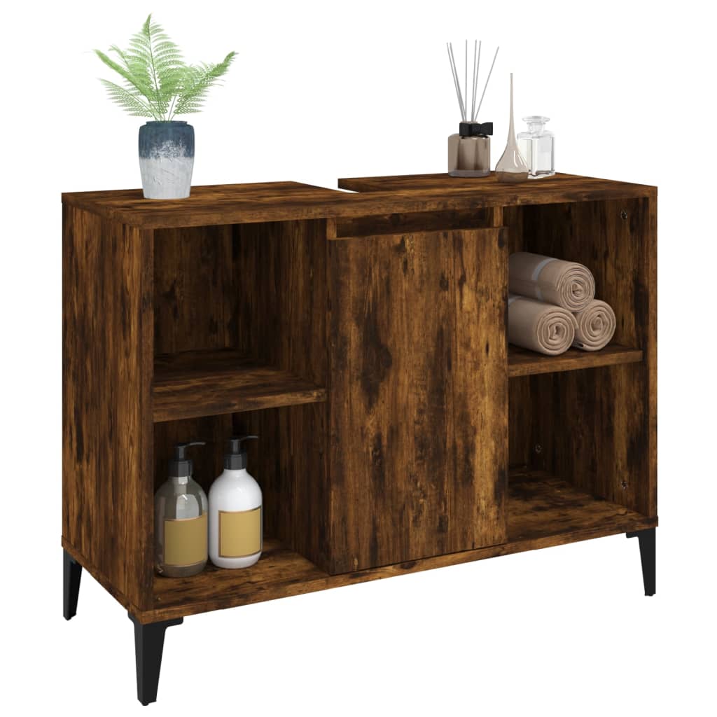 Washbasin base cabinet smoked oak 80x33x60 cm wood material