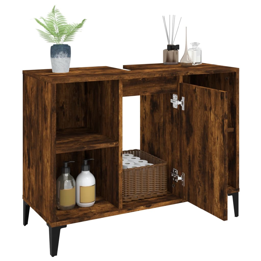 Washbasin base cabinet smoked oak 80x33x60 cm wood material