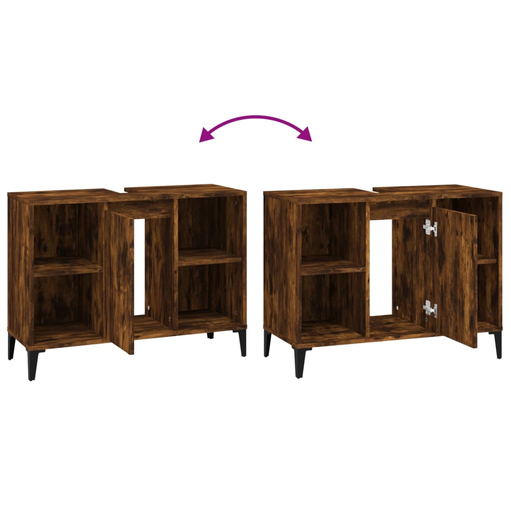 Washbasin base cabinet smoked oak 80x33x60 cm wood material