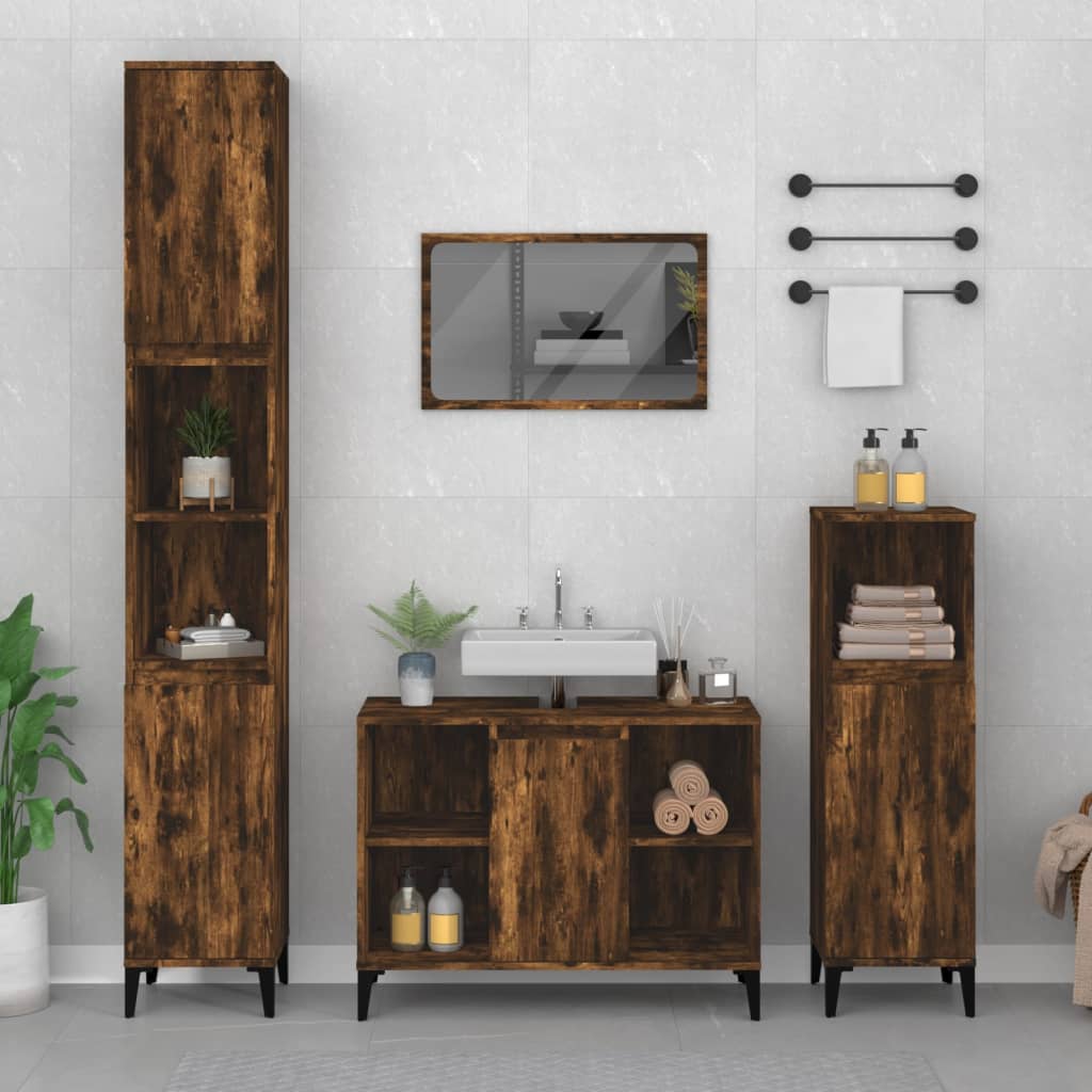 Washbasin base cabinet smoked oak 80x33x60 cm wood material